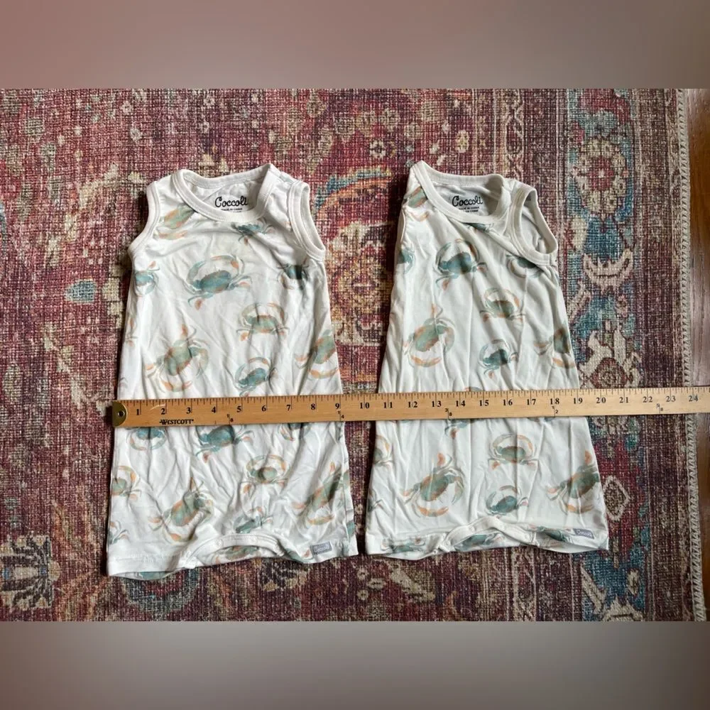 Coccoli Girls White Tank Nightgowns with Teal & Peach Crab Print (Pair)